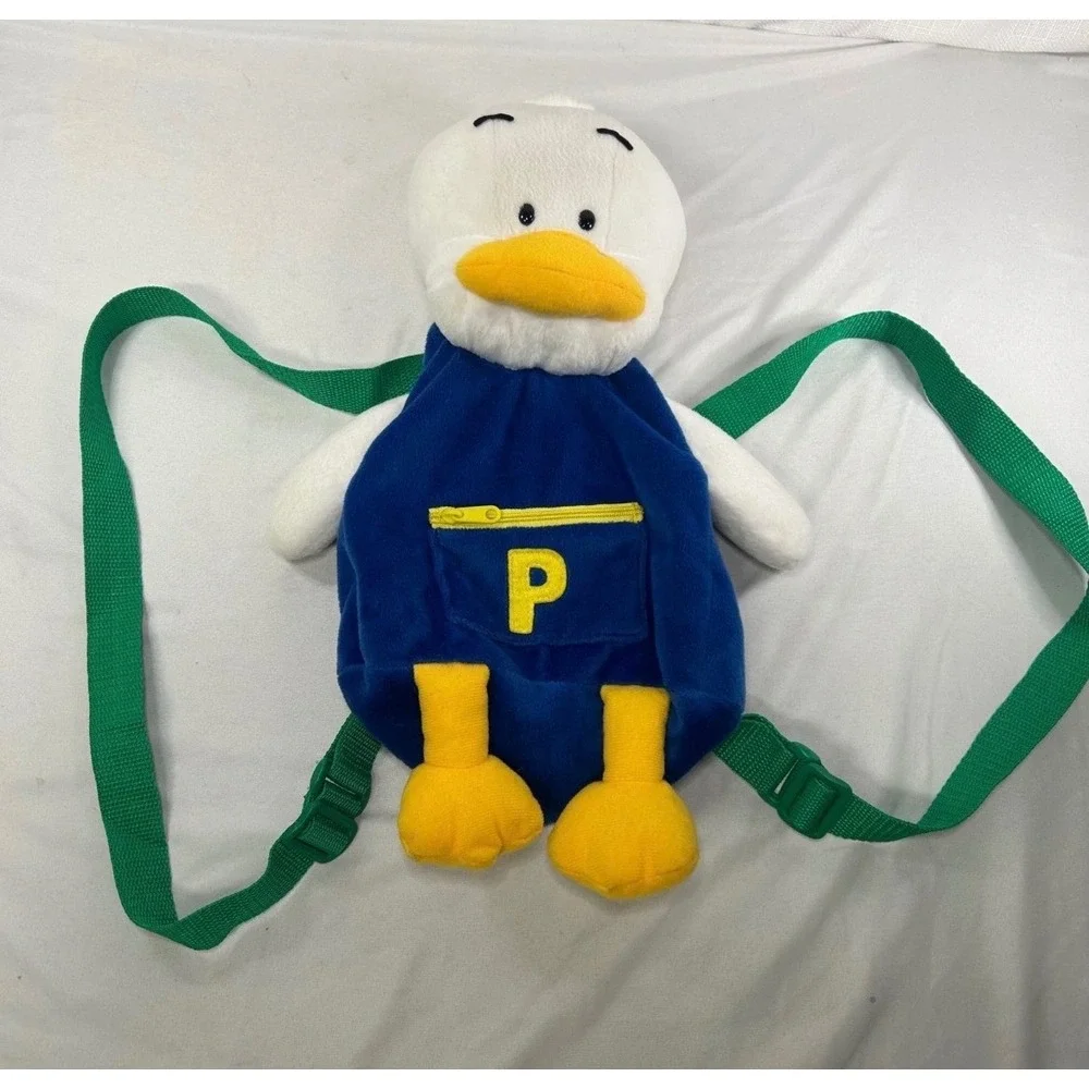 Vintage 1997 Sanrio Pekkle Duck Plush Backpack Blue White Green 90s Collectible